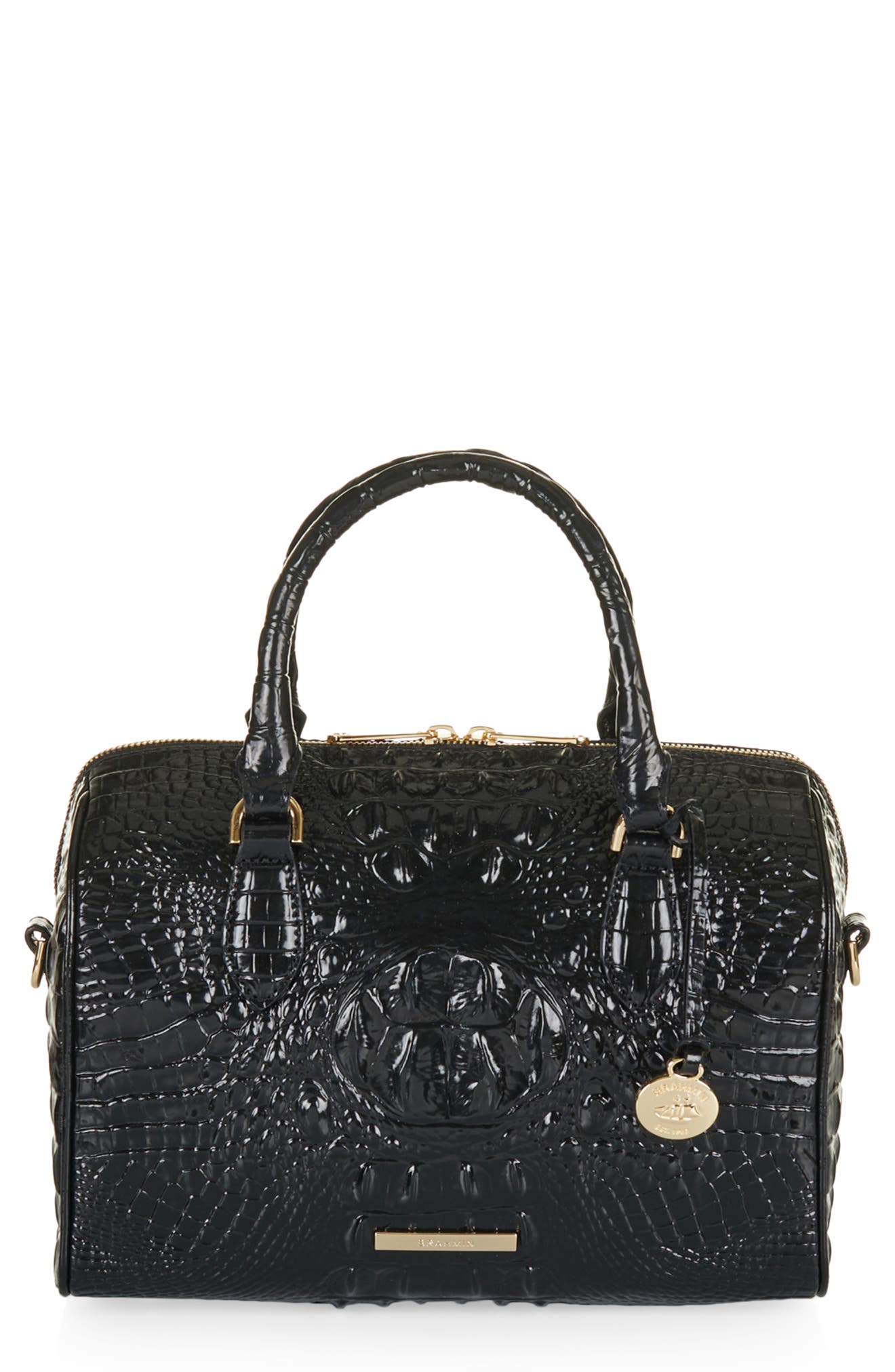 Brahmin Stacy Croc Embossed Leather Satchel, Main, color, 