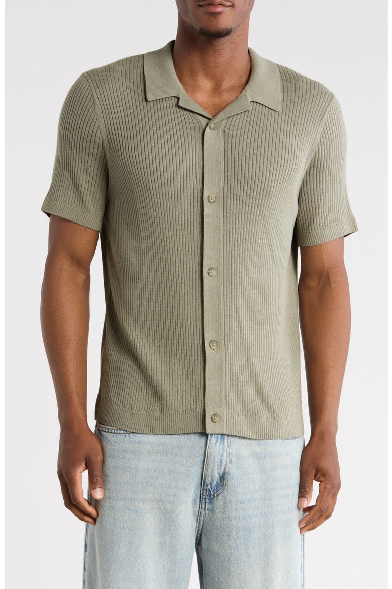 Short Sleeve Button-Up Sweater, Main, color, GREEN CHAPARRAL