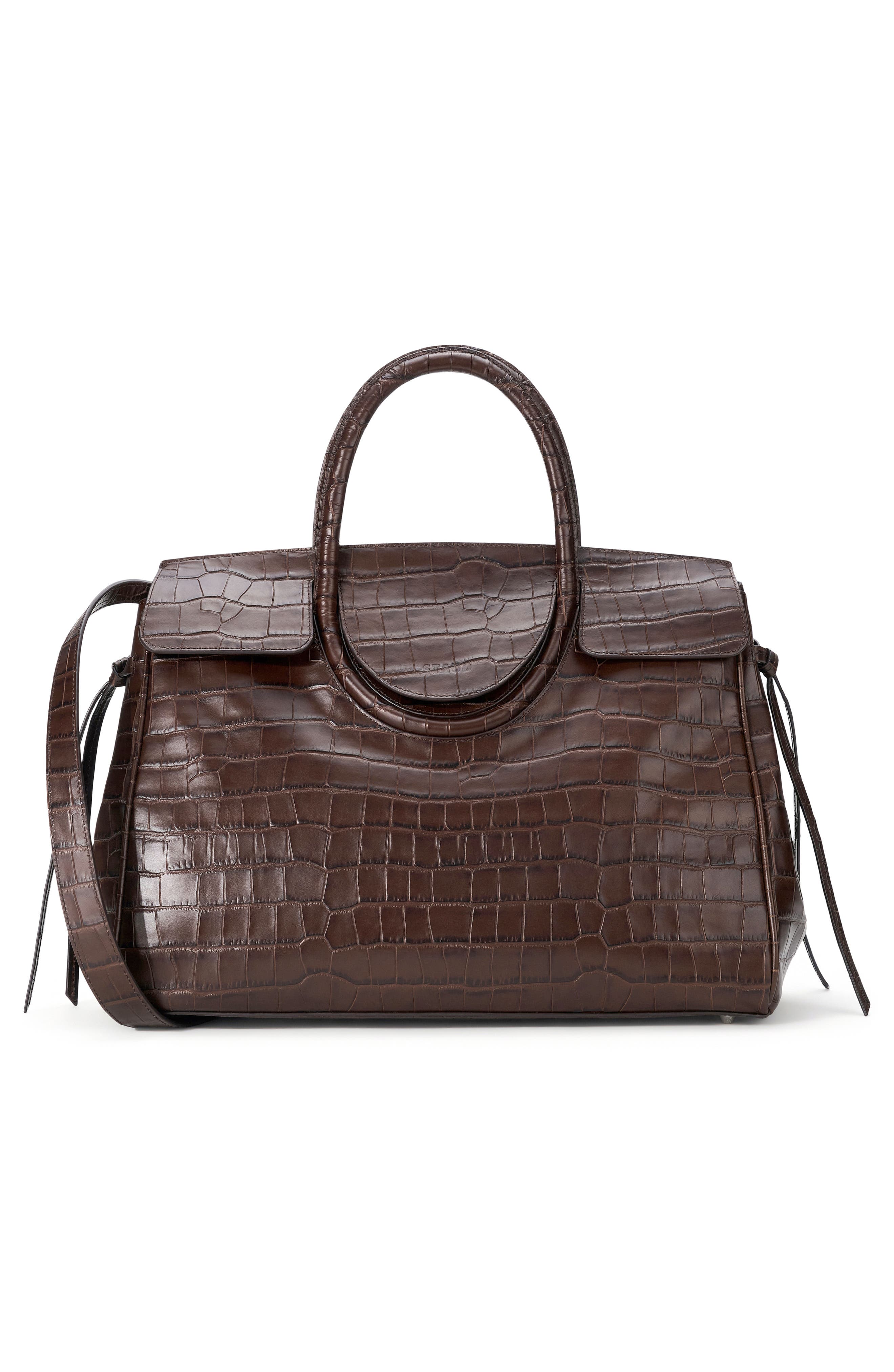 STAUD Maude Leather Carryall Bag, Alternate, color, Espresso Croco