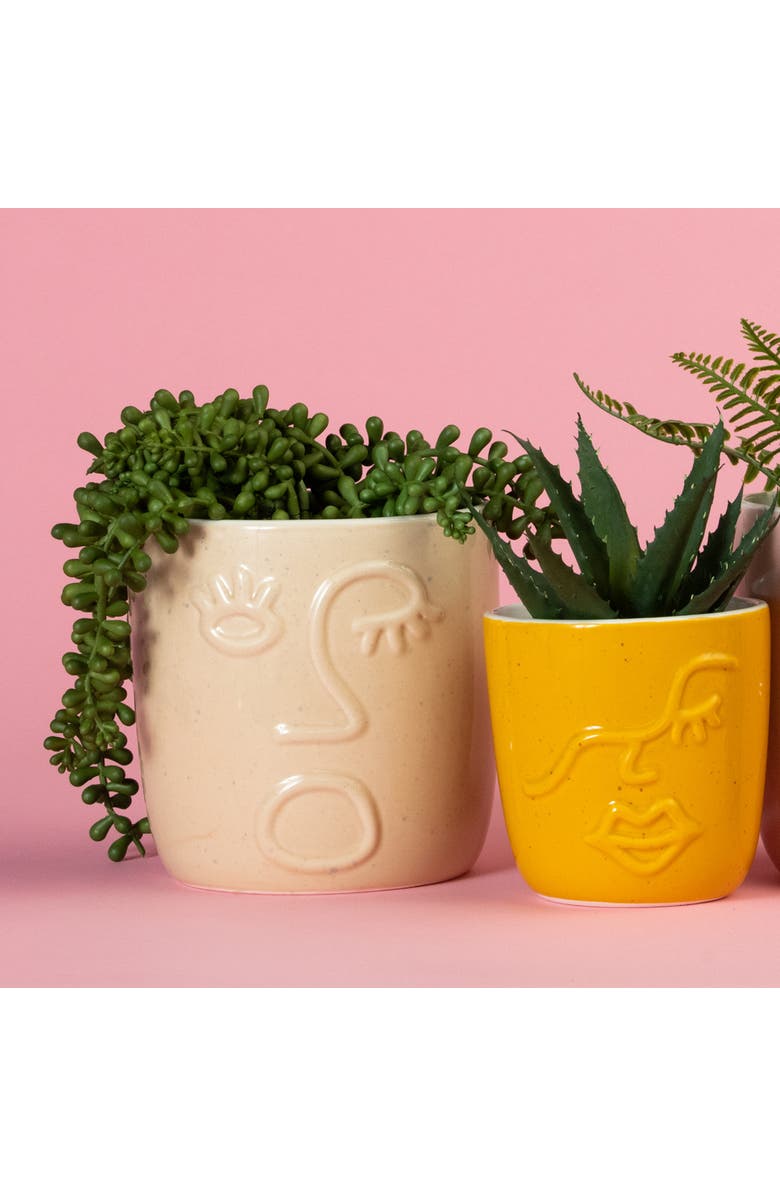 Totalee Gift Neutral Face Planter Ceramic White, Alternate, color, Beige