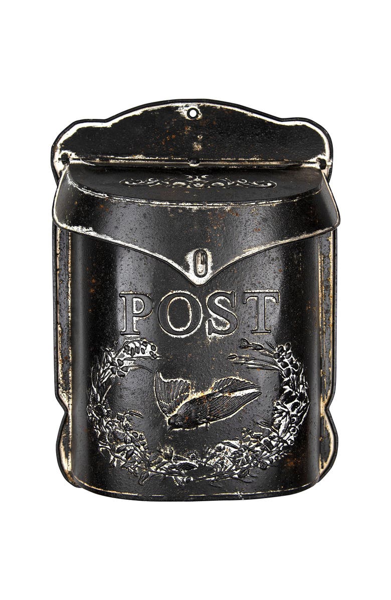 Storied Home Black Embossed Tin "Post" Letter Box, Main, color, Black