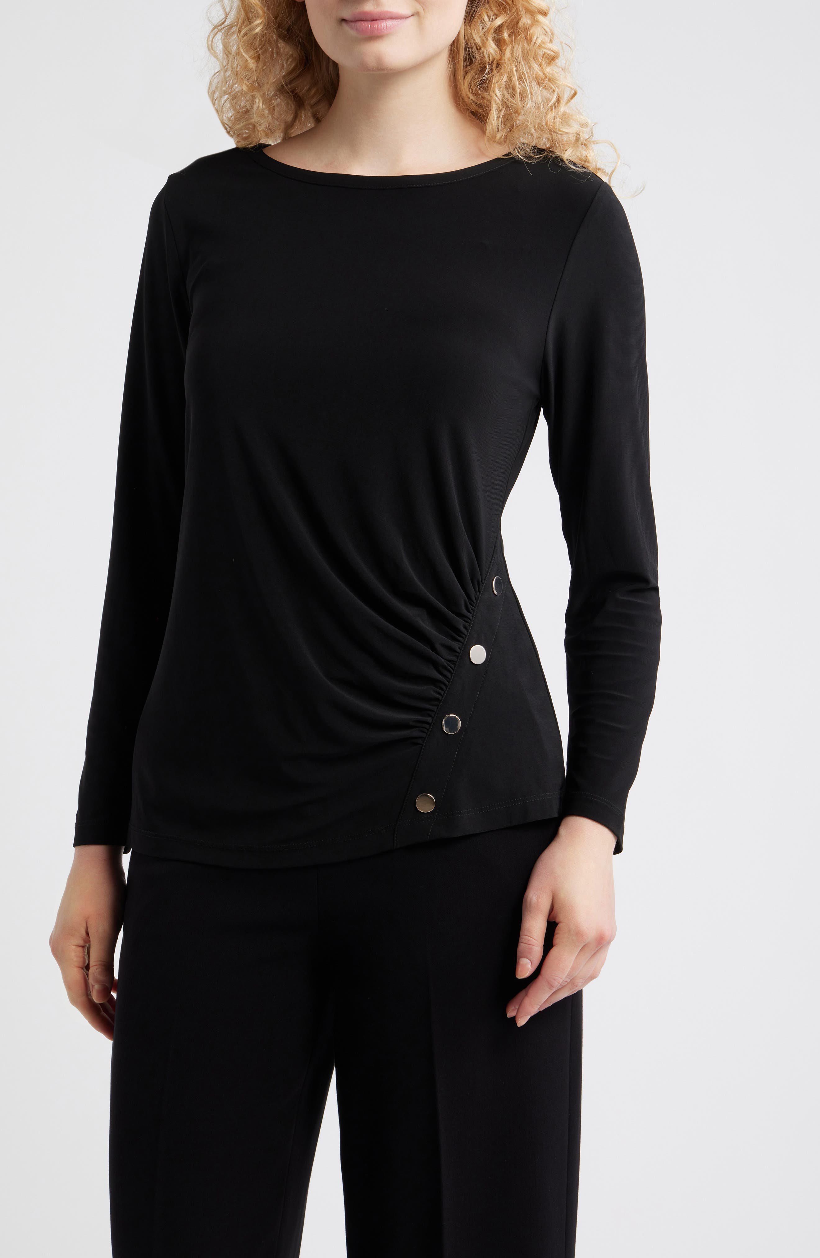 Asymmetric Ruched Rivet Accent Top