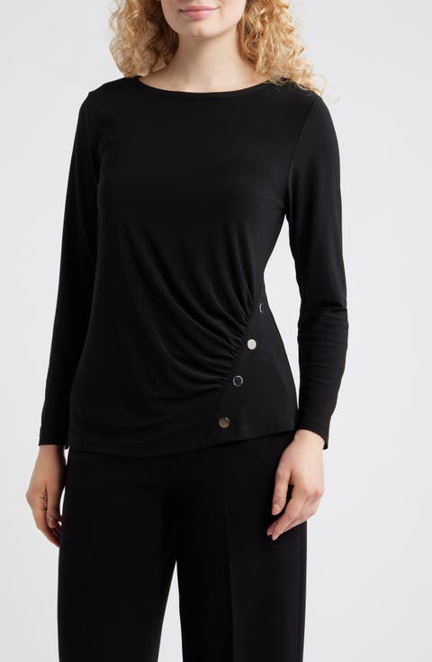 Asymmetric Ruched Rivet Accent Top (Petite)