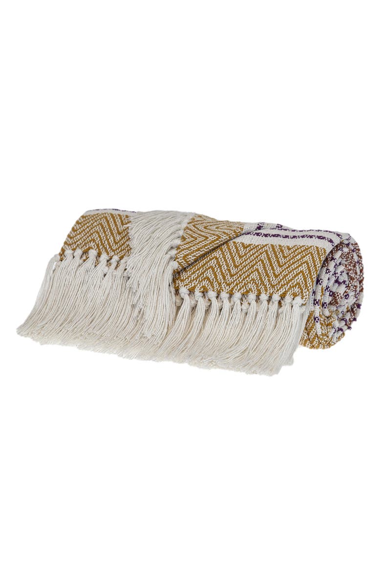 PARKLAND COLLECTION Kai Fringe Throw Blanket, Alternate, color, Mustard