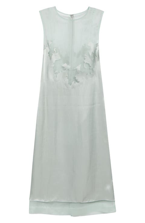 Floral Cutwork Satin & Sheer Silk Organza Dress