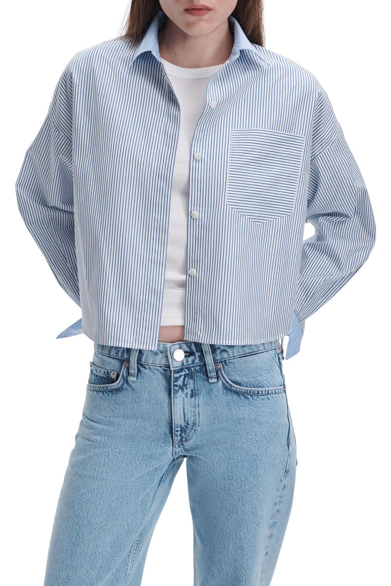 Marin Striped Cropped Cotton Shirt, Alternate, color, BLUE MULTI STRIPE