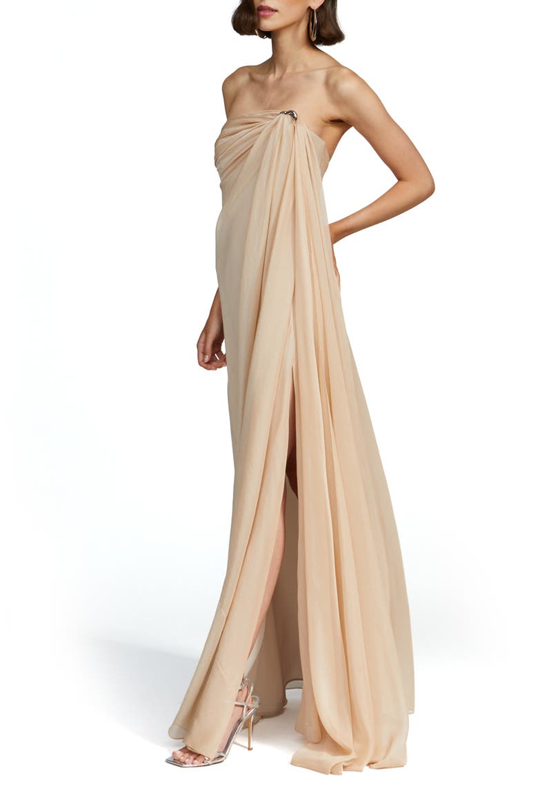 Oyster Strapless Chiffon Gown, Alternate, color, OYSTER