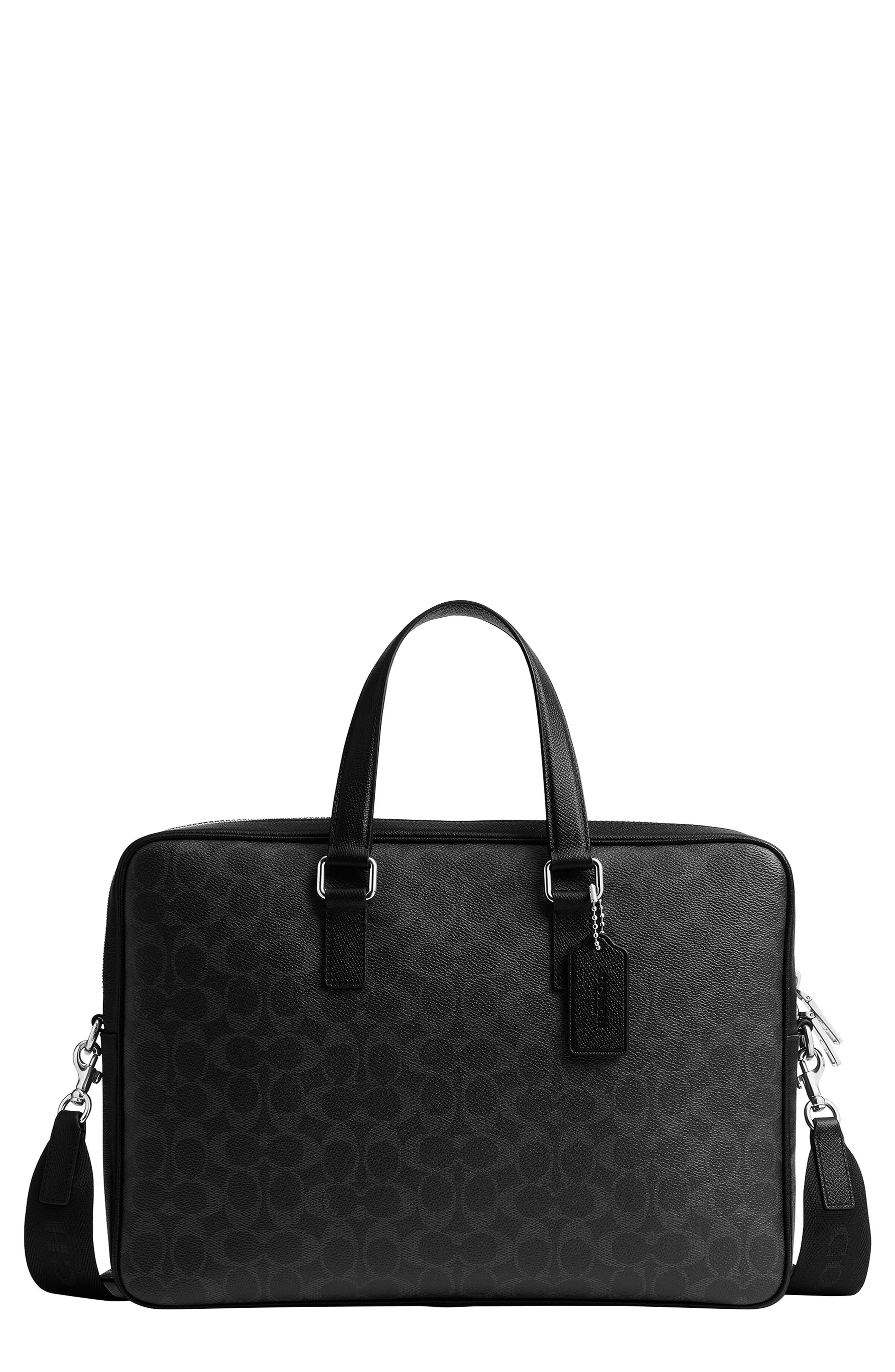 COACH Caden Logo Jacquard Briefcase, Main, color, Black Signature