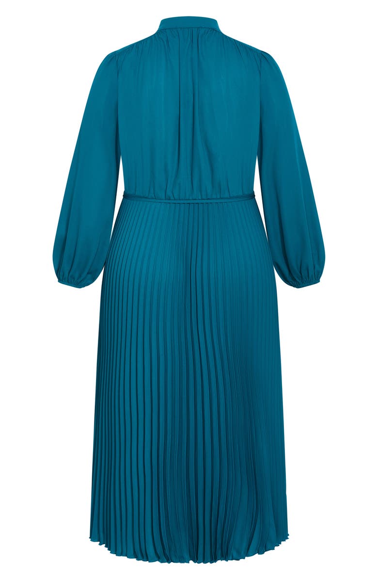 City Chic Halle Long Sleeve Pleated Maxi Dress, Alternate, color, Jade