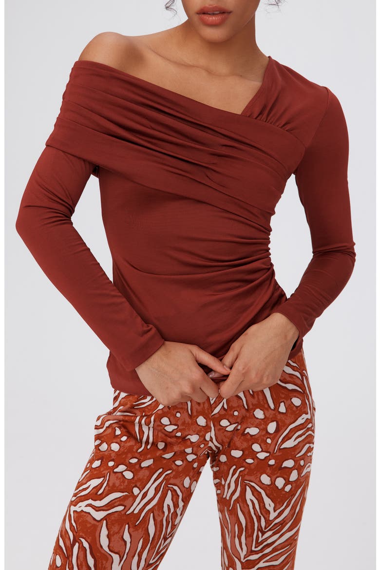 Dolores Ruched One-Shoulder Top, Main, color, CHESTNUT
