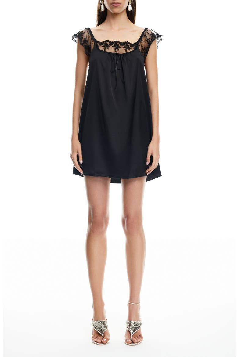 Lace Cap Sleeve Minidress, Main, color, OBSIDIAN