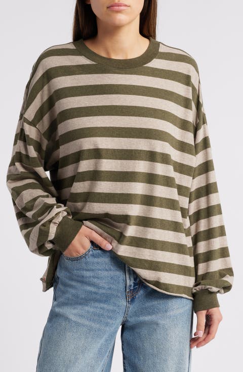 Green Stripes Shoulder Straps Tops