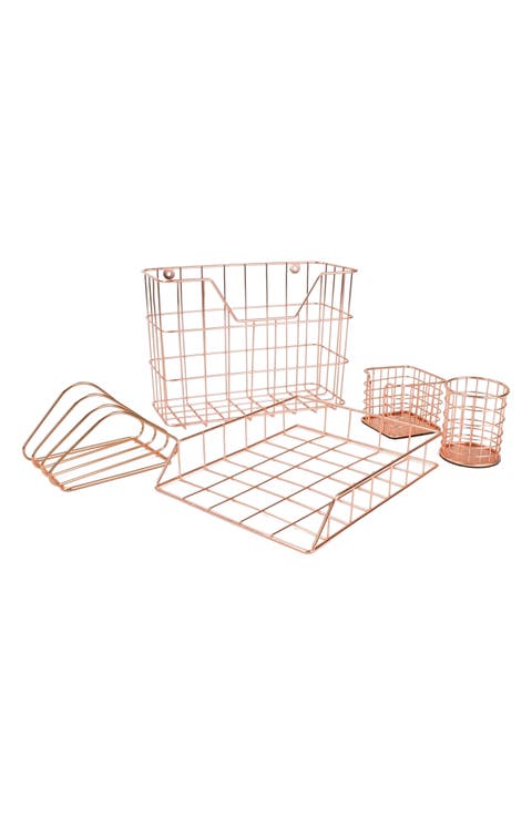 Copper Wire Metal Desk Organizer 5-Piece Set