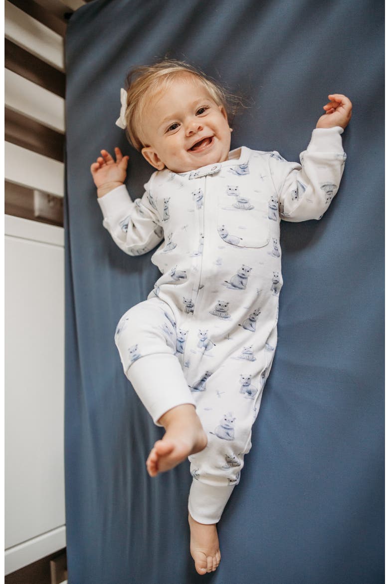 Hippo Print Organic Cotton Zip Romper, Alternate, color, BABY HIPPO