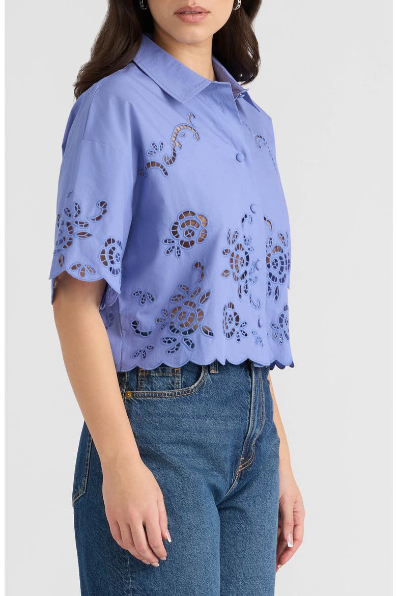 Eyelet Cotton Poplin Camp Shirt, Alternate, color, VIOLET BLUE