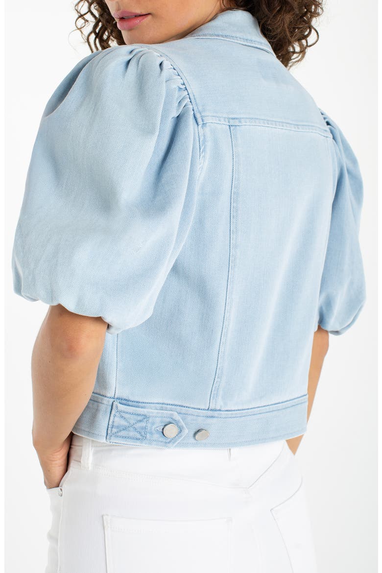 Puff Sleeve Cropped Denim Trucker Jacket, Alternate, color, MARINE SEA