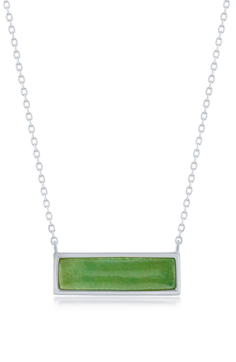 Sterling Silver Rectangle Jade Necklace