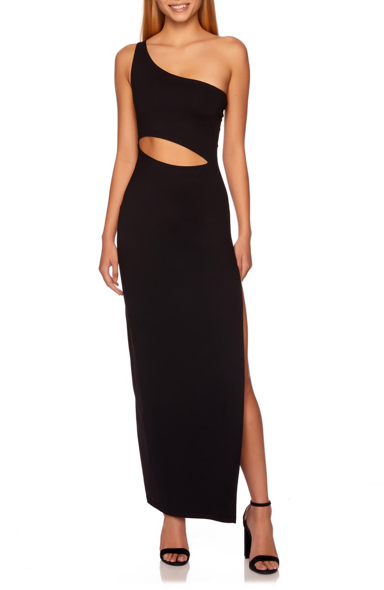 Susana Monaco One-Shoulder Cutout High Slit Maxi Dress, Main, color,
