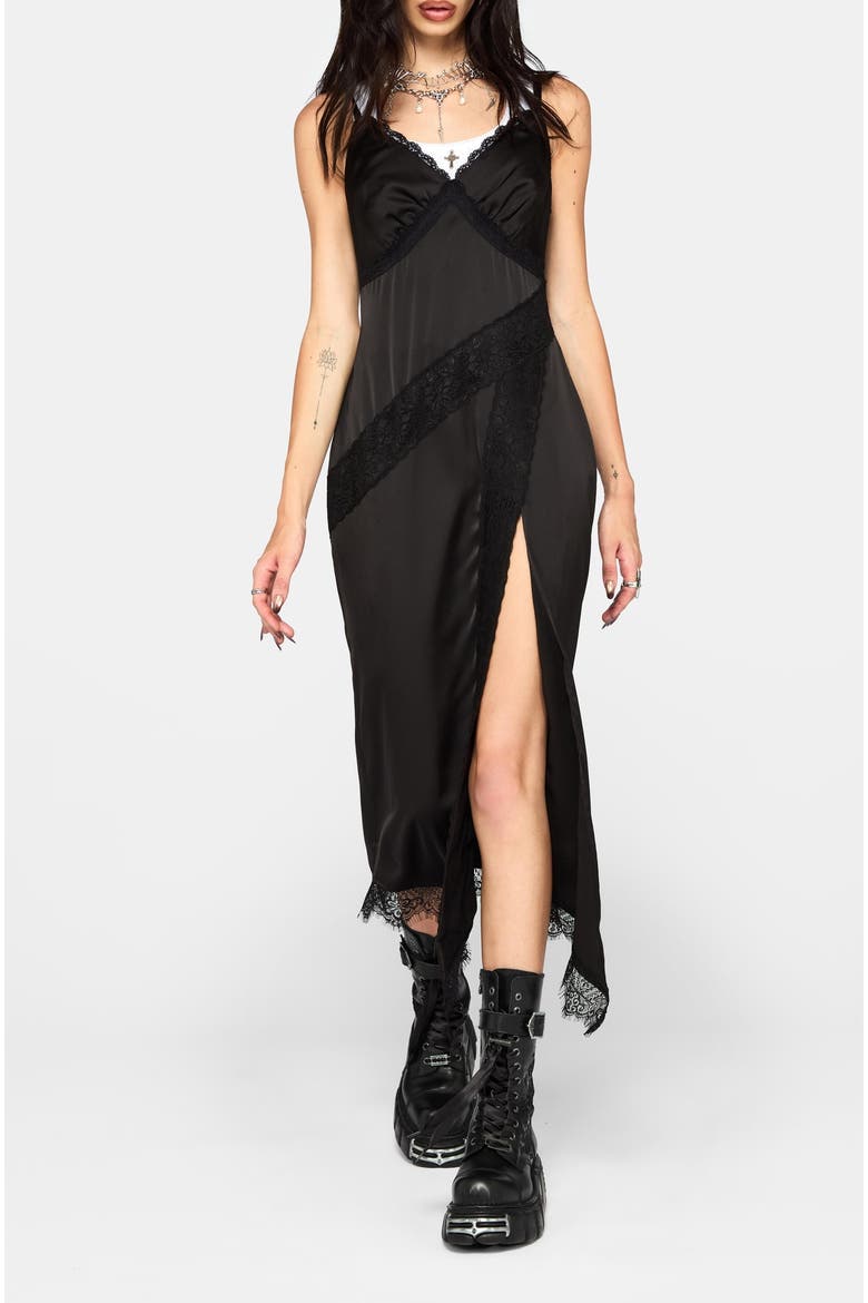 Tova Lace Trim Asymmetric Midi Dress, Alternate, color, Black