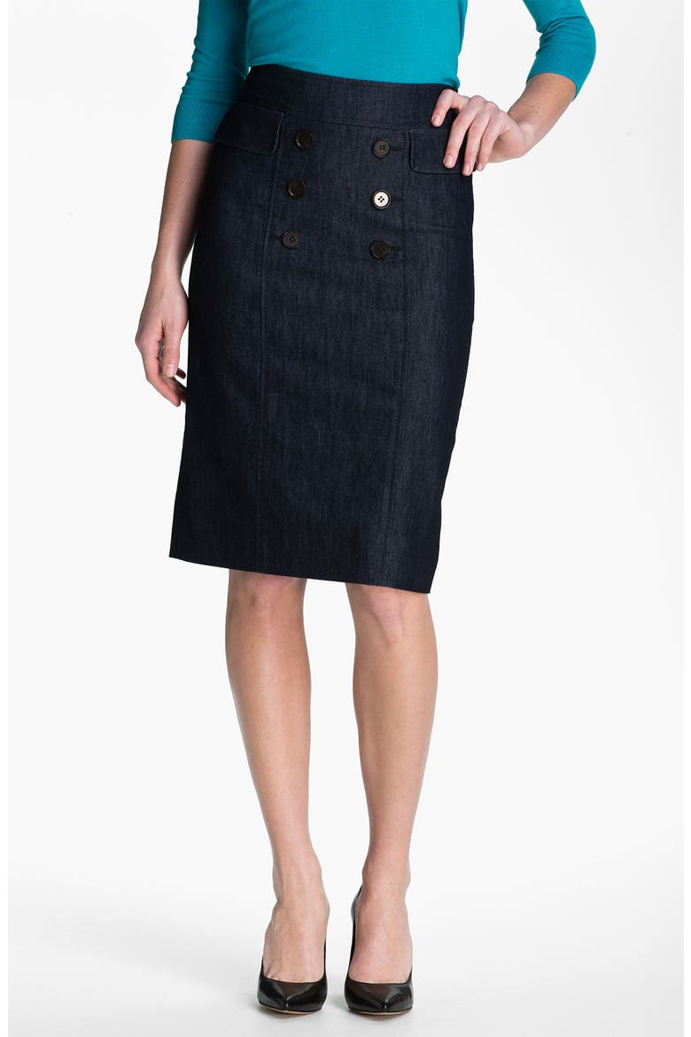 Double Button Front Denim Skirt, Main, color, DARK INDIGO