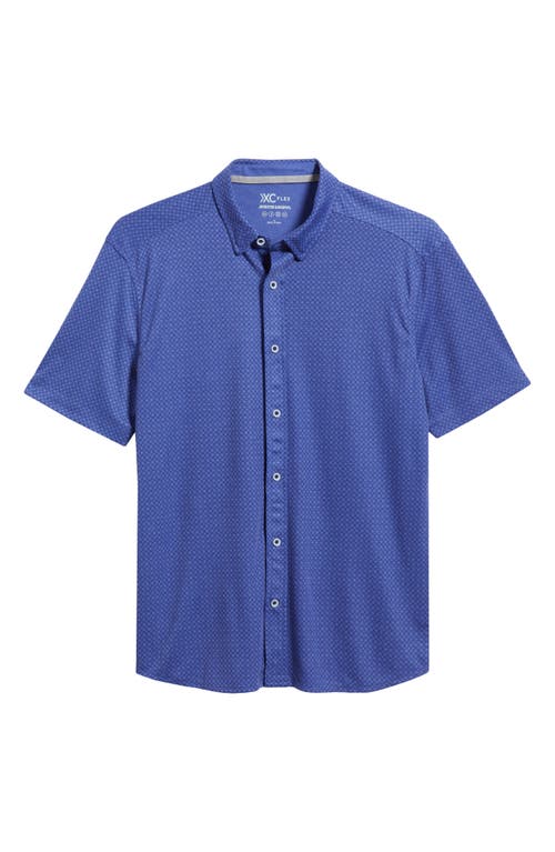 Johnston & Murphy Xcflex Geo Print Short Sleeve Button-up Shirt In Blue Heather