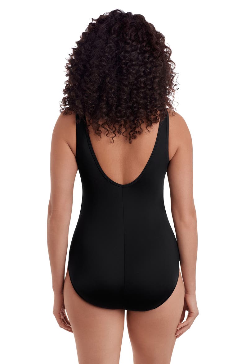 Scoopback Mesh Highneck One-Piece Swimsuit, Alternate, color, Black