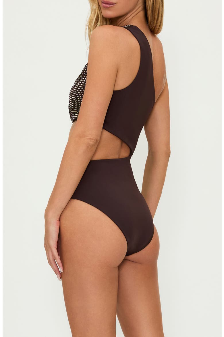 Anja Stud Cutout One-Piece Swimsuit, Alternate, color, JAVA JEWEL
