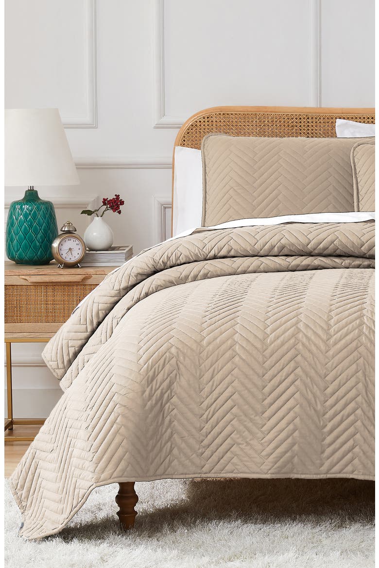 Chevron Quilt Set, Main, color, SAND