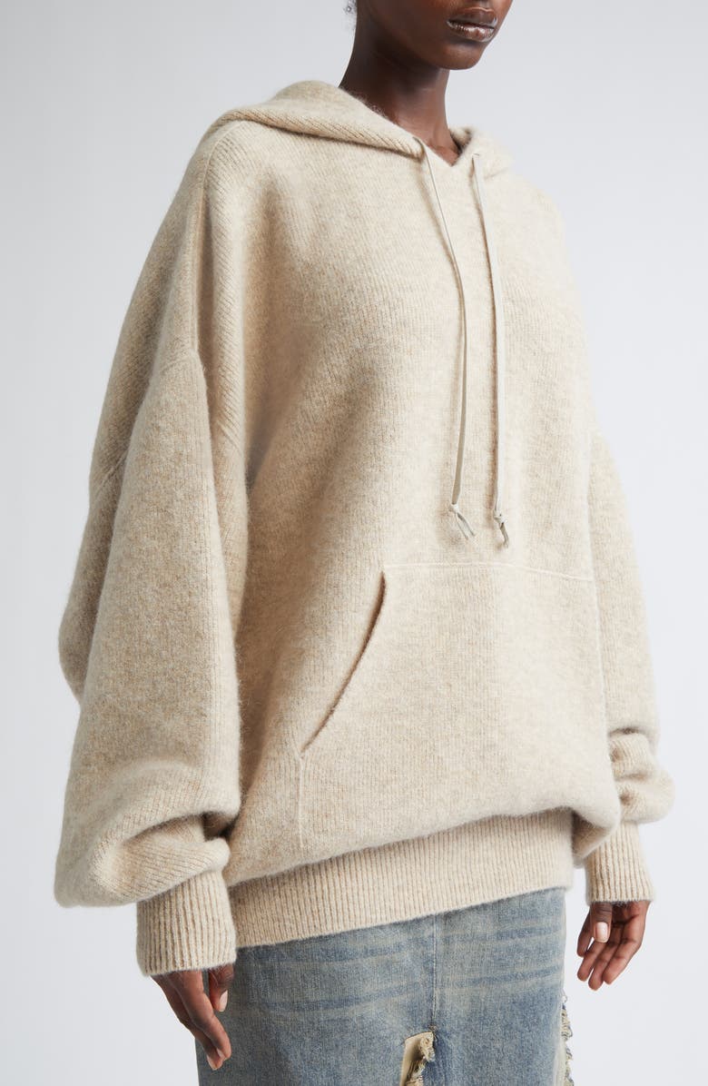 Rick Owens Hun Alpaca & Wool Blend Sweater Hoodie, Alternate, color, Dust