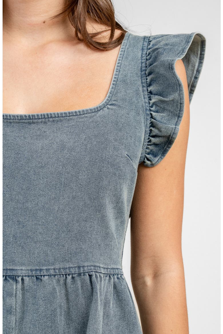 Ruffled Shoulder Denim Romper, Alternate, color, LIGHT DENIM