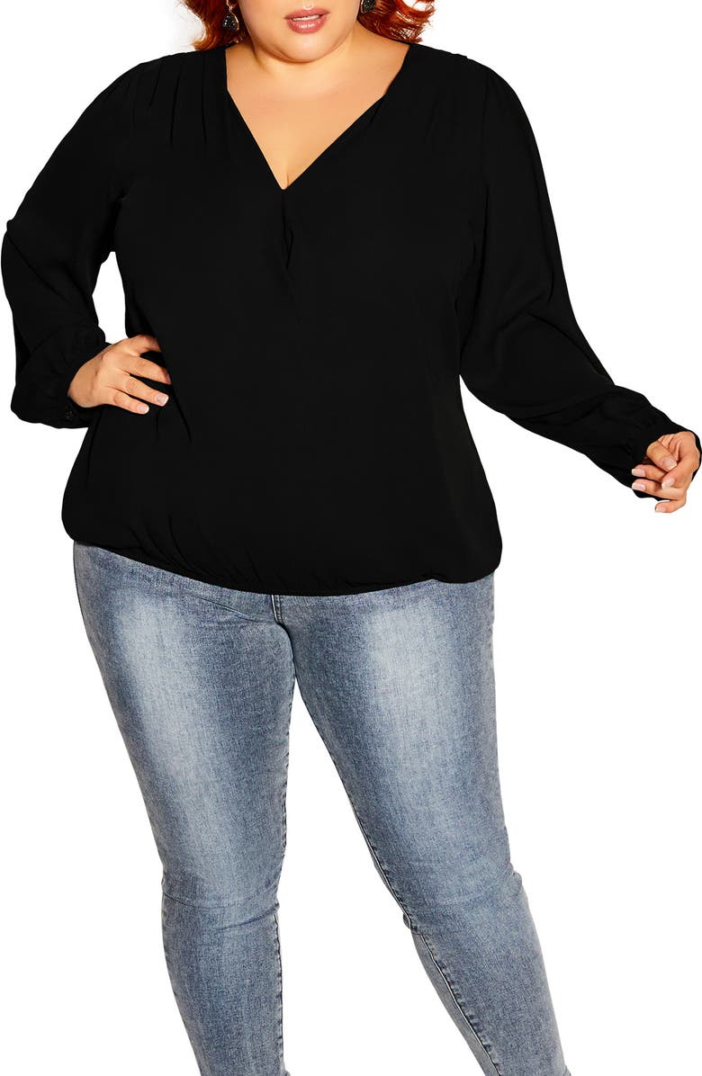 City Chic Guipure Lace Inset Long Sleeve Blouse, Main, color, 