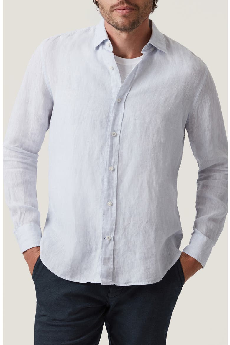 Regular Fit Linen Chambray Button-Up Shirt, Main, color, CHALK