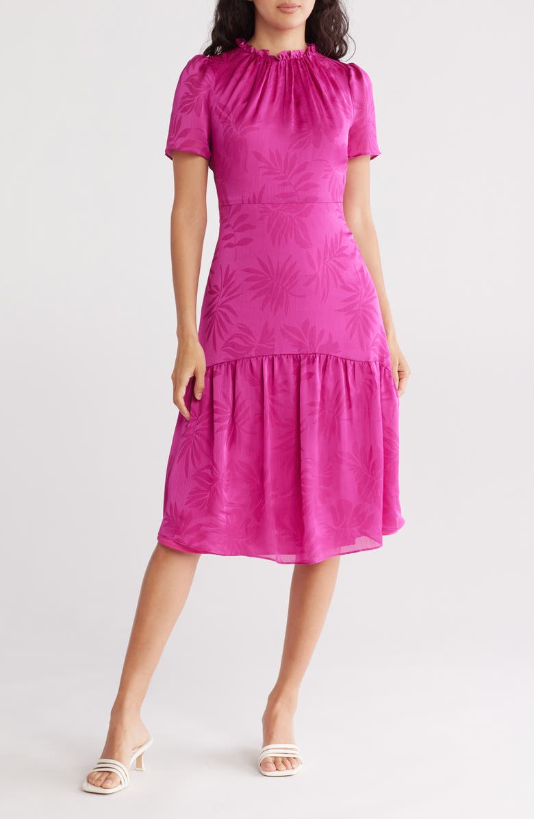 Maggy London Jacquard Midi Dress, Main, color, Fuchsia