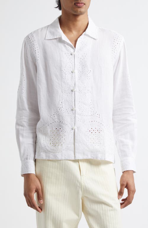 Bode Belvoir Broderie Anglaise Linen Shirt In White