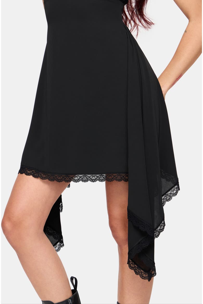 Mairi Lace Overlay Hanky Hem Mini Dress, Alternate, color, Black