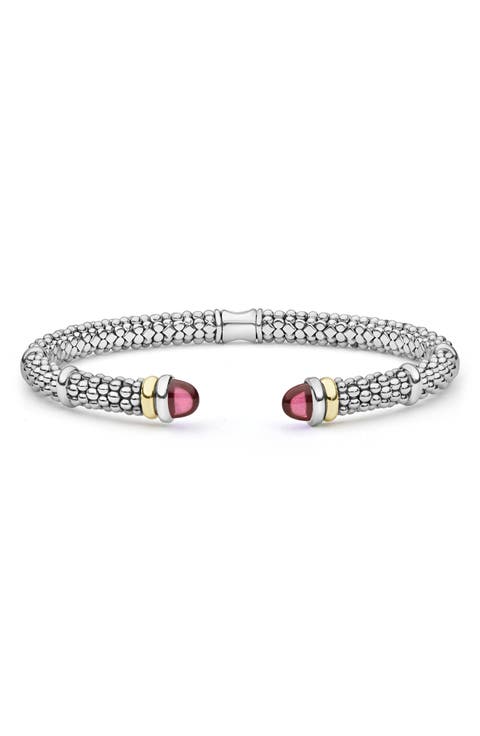 Caviar 18k Gold & Sterling Silver Green Quartz 7-Inch Torque Bracelet