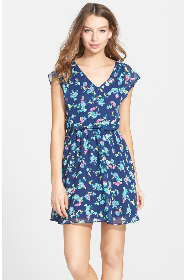 V-Neck Chiffon Dress, Alternate, color, NAVY FLORAL