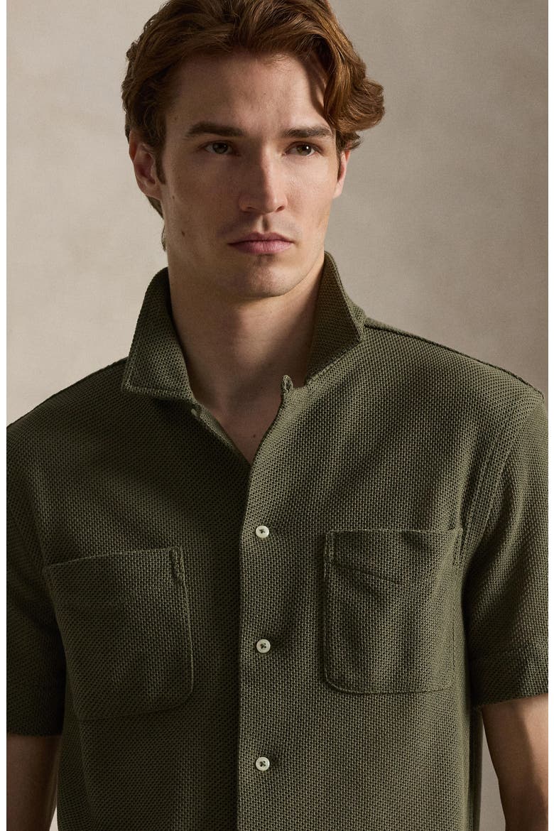 Textured Pointelle Camp Shirt, Alternate, color, CRUISE OLIVE