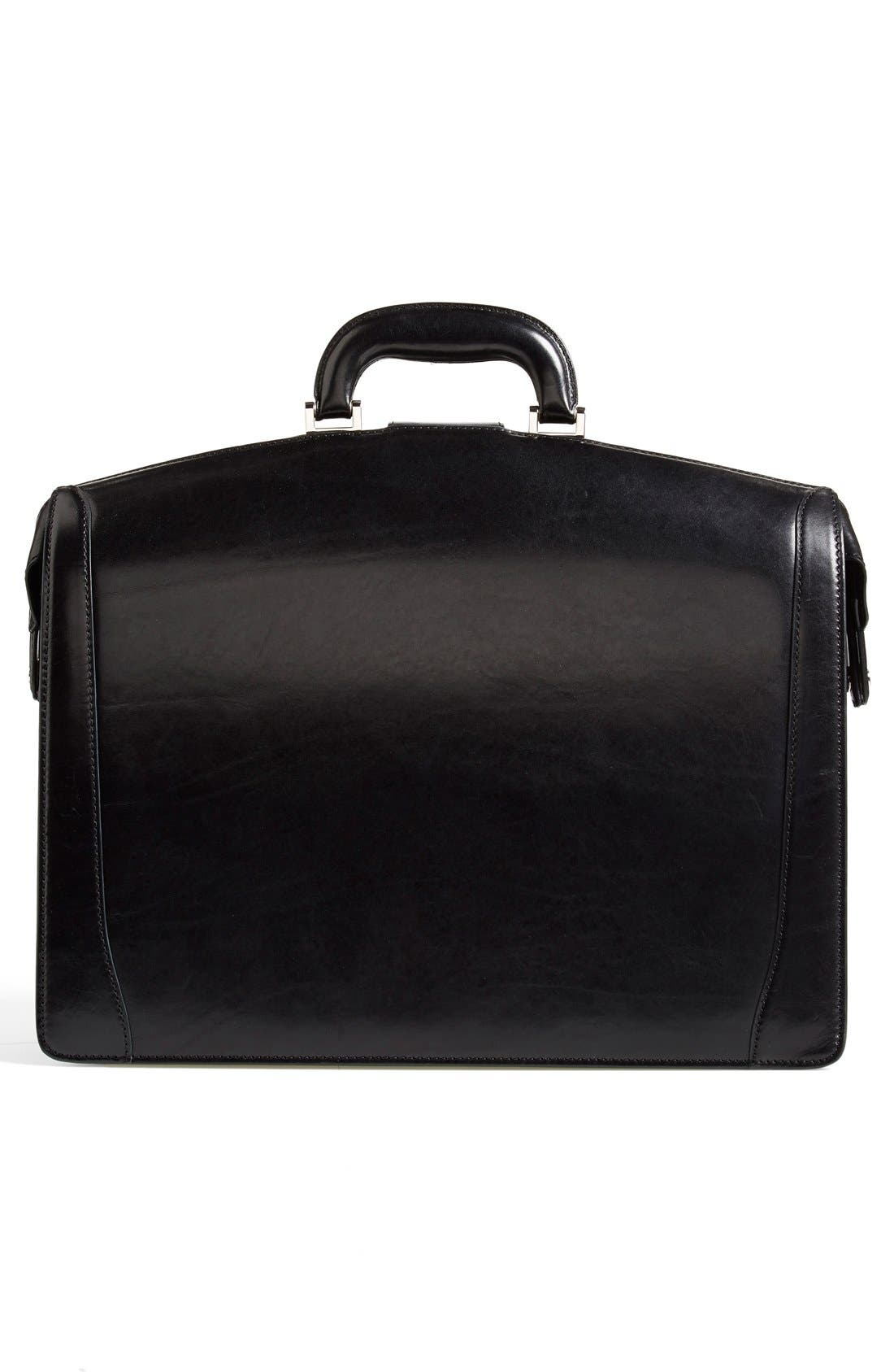 Triple Compartment Leather Briefcase, Alternate, color, BLACK