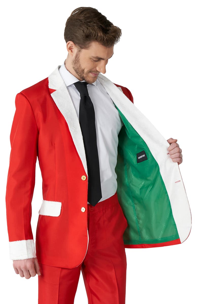 OppoSuits Santa Faux Fur Trim Christmas Suit, Alternate, color, Red