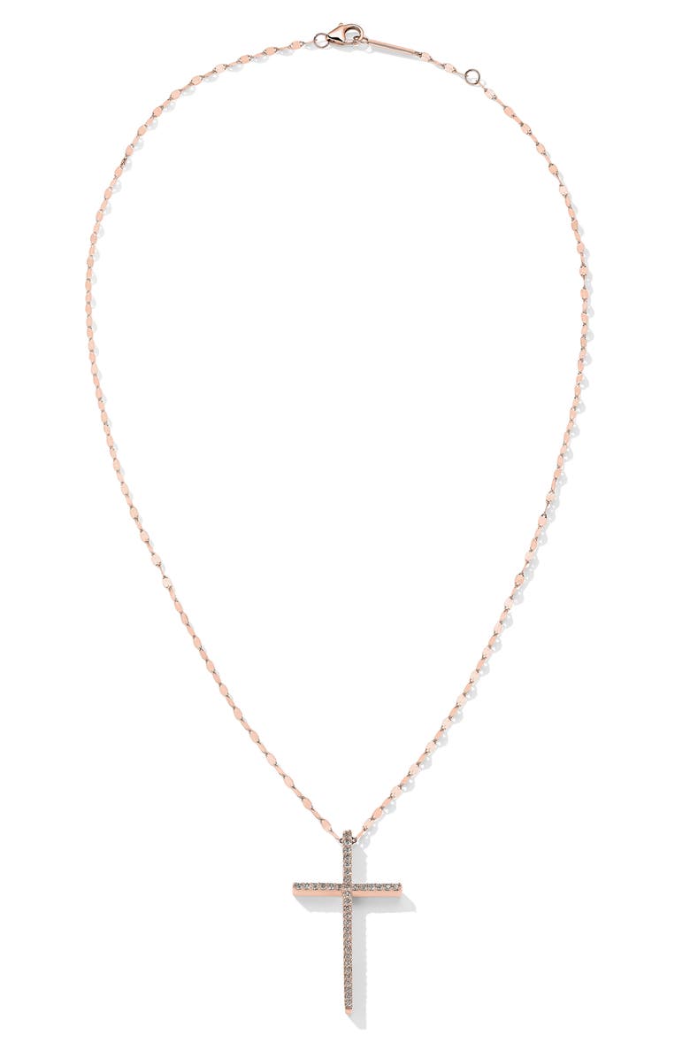 LANA 14K Rose Gold Diamond Cross Pendant Necklace, Main, color, 