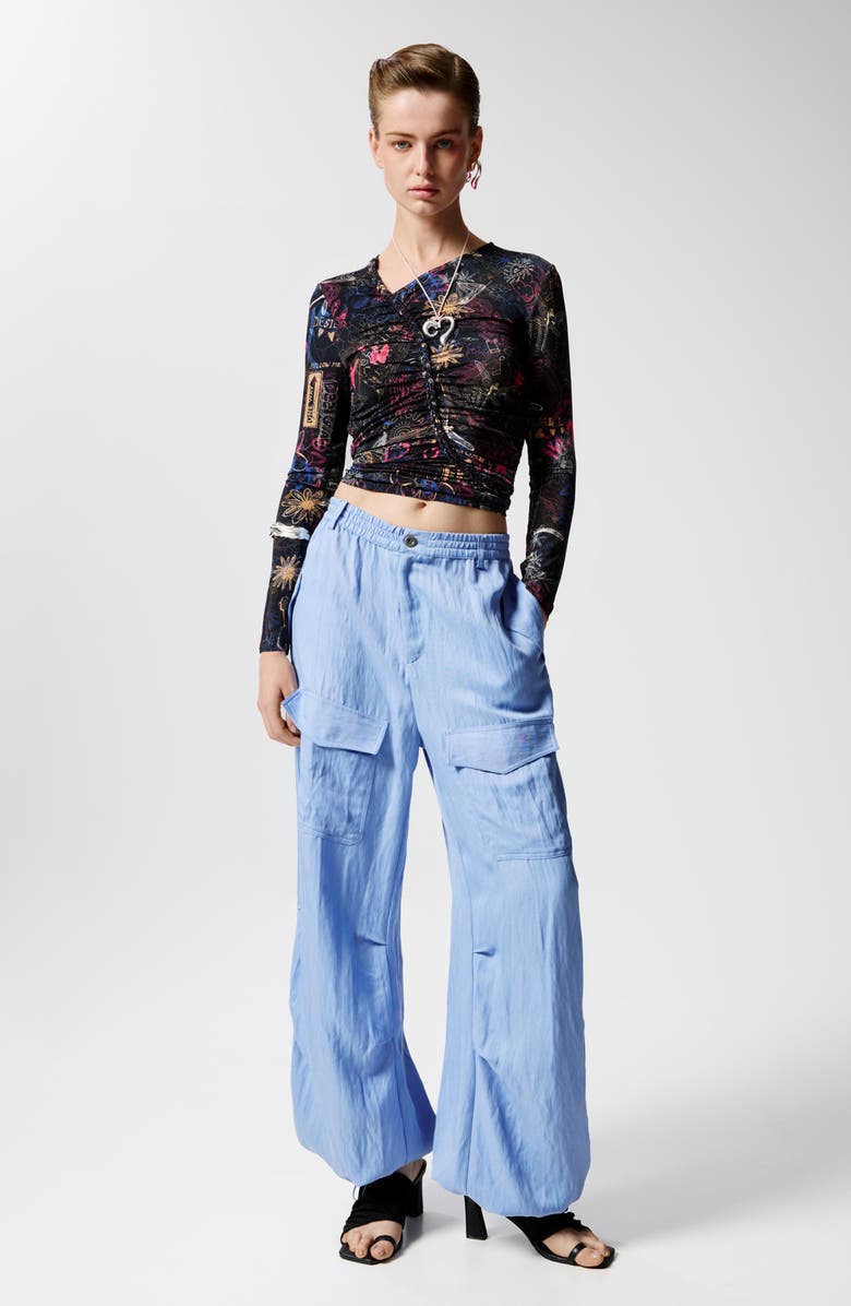 Desigual Doodle Print Asymmetric Ruched Crop Top, Alternate, color, 