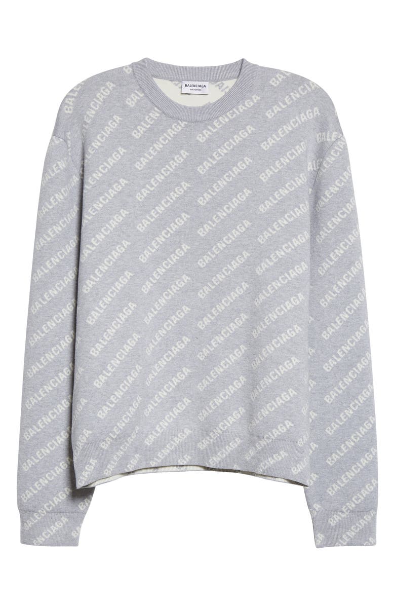 Balenciaga Women's Logo Jacquard Crop Crewneck Cotton & Wool Blend Sweater, Alternate, color, 