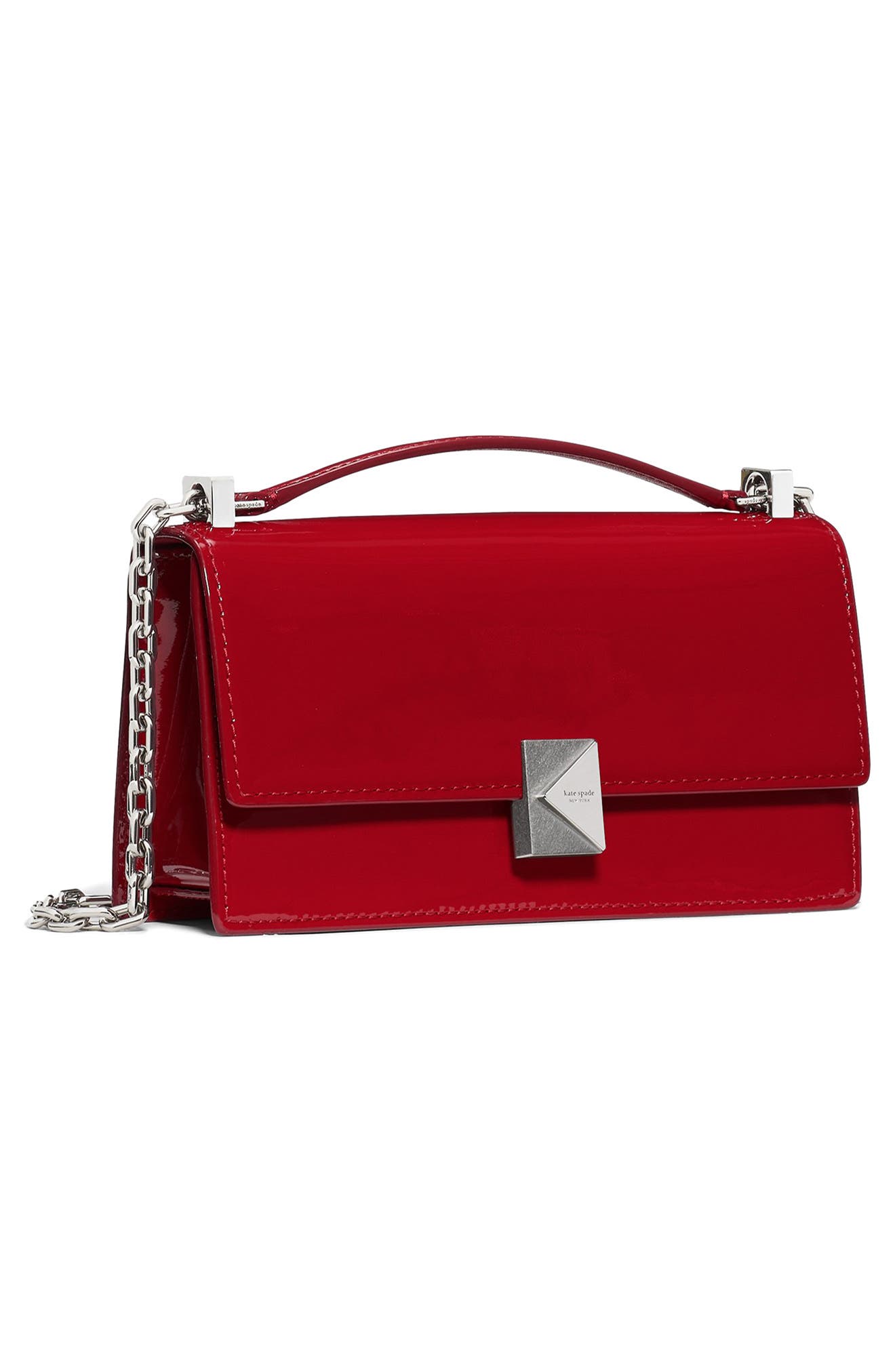 Kate Spade New York mini deco patent leather convertible chain crossbody bag, Alternate, color, Dark Scarlet