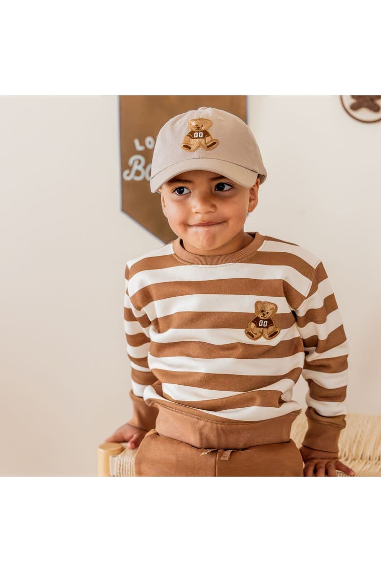 Teddy Bear Patch Striped Sweatshirt, Alternate, color, Brown
