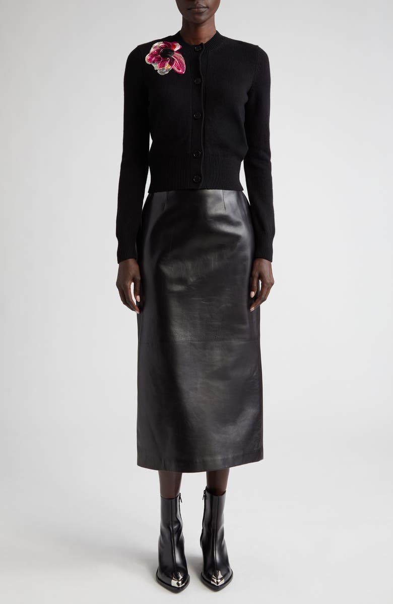 McQueen Floral Beaded Shrunken Wool & Cashmere Cardigan, Alternate, color, 