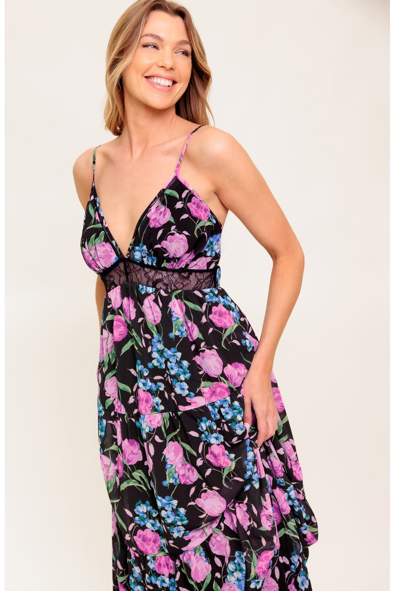 Floral Lace Maxi Dress, Alternate, color, BLACK