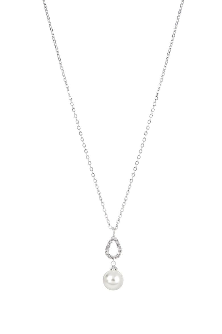 Pavè Cubic Zirconia & Faux Pearl Pendant Necklace & Earrings Set, Alternate, color, METALLIC SILVER