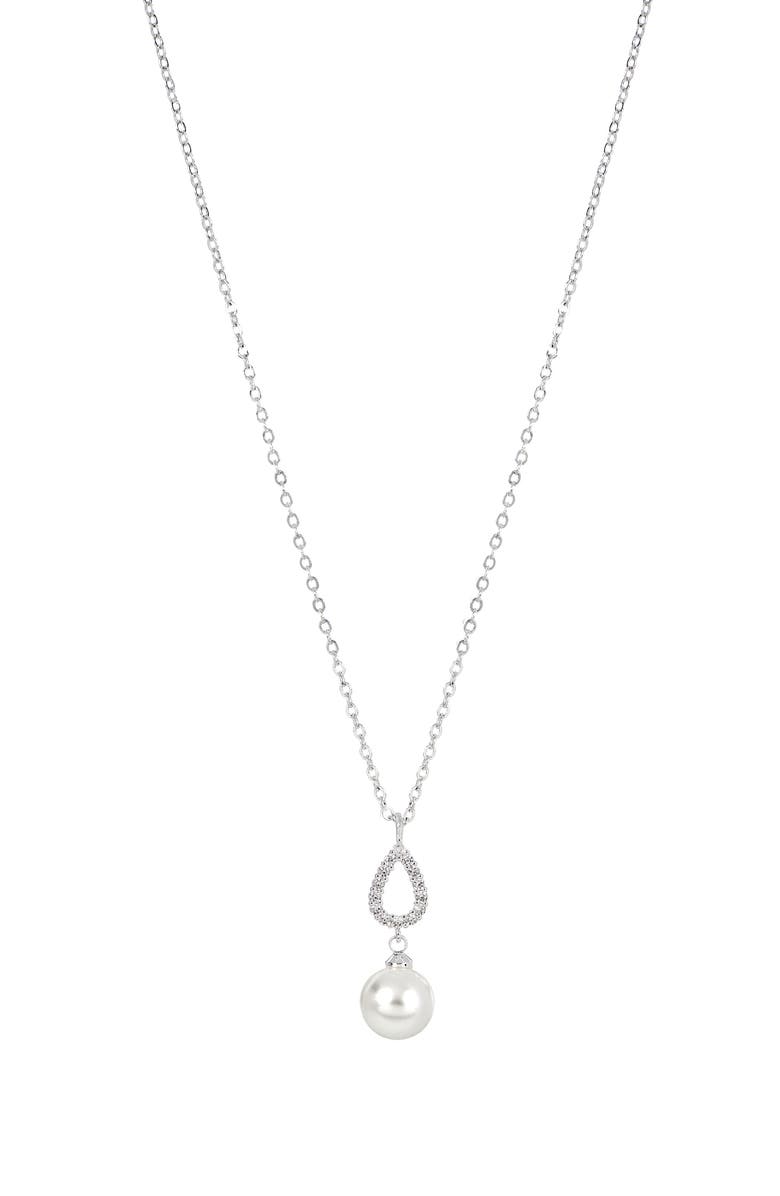 Danecraft Pavè Cubic Zirconia & Faux Pearl Pendant Necklace & Earrings Set, Alternate, color, Metallic Silver