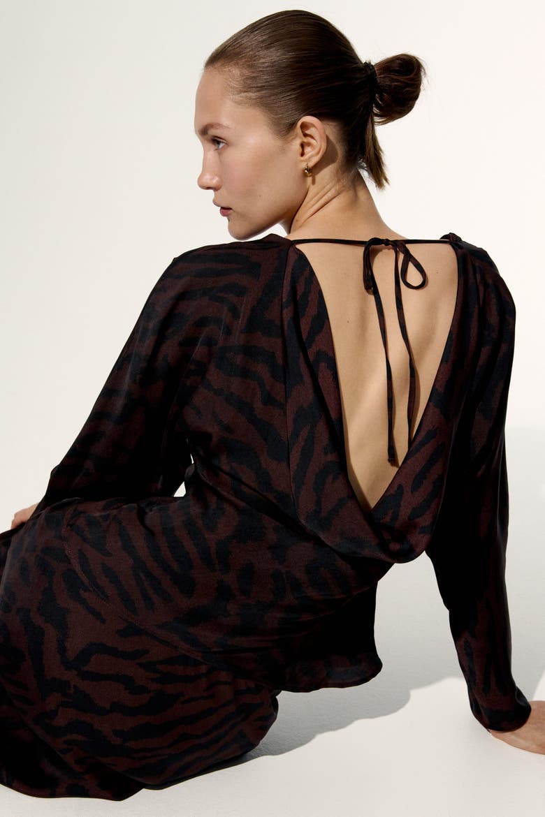 Cowl-neck Top, Alternate, color, Dark brown/zebra print